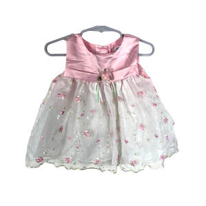 Baby Girls Dress 3-6M Formal Pink Satin Floral Layered Wedding Party Portraits